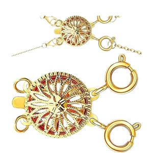Golden hollow sunflower layered necklace clasp with multiple spring ring connectors