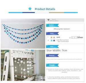Detail of 4m gold star paper garland with 7cm stars for birthday party wall decoration