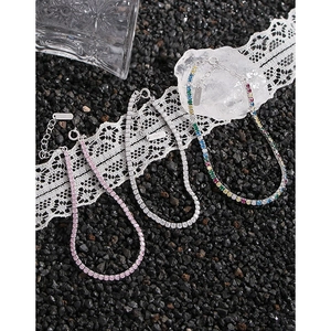 Elegant S925 sterling silver tennis bracelets with colorful stones on dark stone background