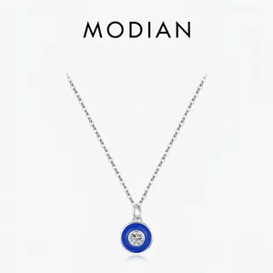 925 Sterling Silver Evil Eye Pendant Necklace Blue Enamel Zirconia Inlaid Jewelry For Women Elegant