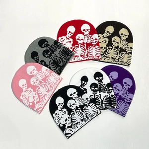 Skull Knitted Beanie Acrylic Winter Warm Halloween Party Gothic Punk Hip Hop Hat Soft Stretchy Headwear For Men Women