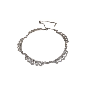 Silver lace geometric necklace with sparkling crystals and adjustable clasp chain