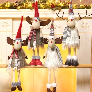 Christmas Reindeer Plush Doll Ornament LED Glowing Antlers Rocking Telescopic Home Decor Cute Knitted Fabric