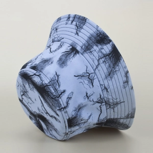 Detail of summer bucket hat with lightning branch print and durable stitching