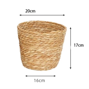 Cesta de flores de paja tejida a mano, dimensiones 20cm superior, 17cm de altura