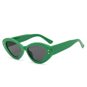 Green retro cat-eye sunglasses with star rivet details for fashion-forward women