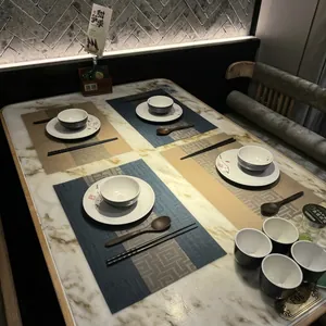 Chinese style PVC jacquard placemat set with elegant ceramic dinnerware and accessories