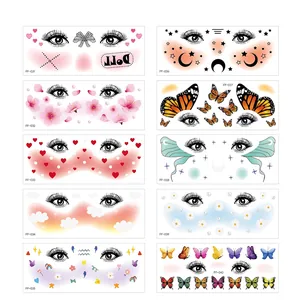 Waterproof temporary facial tattoo stickers set with 10 floral and heart designs