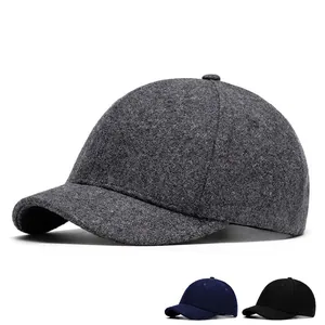 Wool blend baseball cap in dark grey, navy and black with short brim for winter warmth