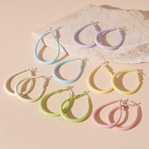 Colorful macaron waterdrop geometric hoop earrings set in matte finish for women
