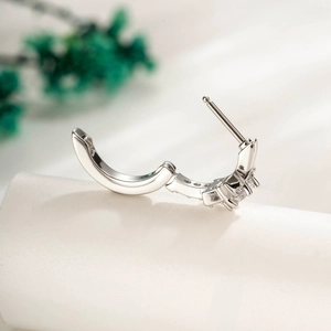 Polished silver 316L stainless steel star hoop earring with clear zircon crystals