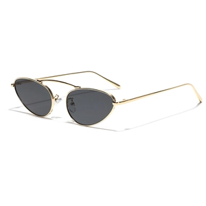 Chic cat-eye metal sunglasses with gold frame and grey lenses in 45-degree view