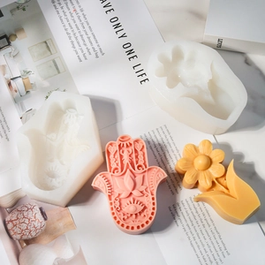 3D Hamsa hand en bloem siliconen mallen voor DIY zeep en kaarsen met bloemig textuur
