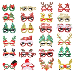 Collection of 24 colorful Christmas party glasses with glitter and holiday designs