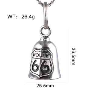 Detailed dimensions of Route 66 stainless steel motorcycle guardian bell pendant