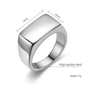Detailed dimensions of silver steel signet ring showing 14mm by 10mm surface measurements