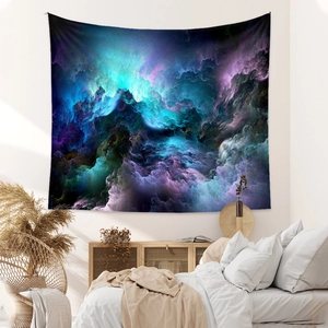 Bohemian galaxy tapestry with blue and purple nebula pattern for bedroom wall decor