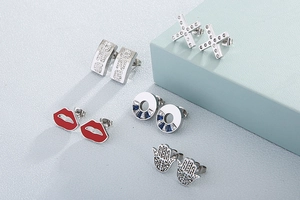 Detailed collection of stainless steel stud earrings with zircon and colorful resin