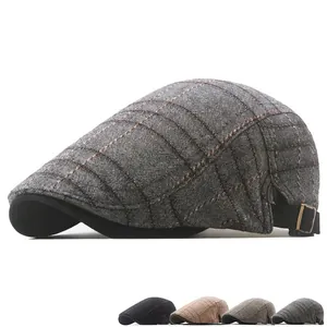 Classic plaid cotton flat cap for men and women with adjustable side buckle and color variants