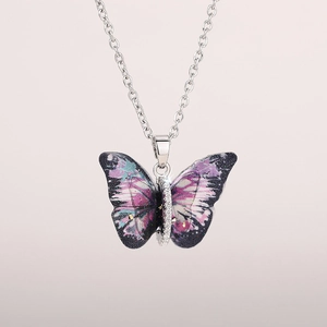 Butterfly Pendant Necklace Copper Acrylic Wings Gradient Starry Sky Zircon Inlay Sweet Jewelry For Women