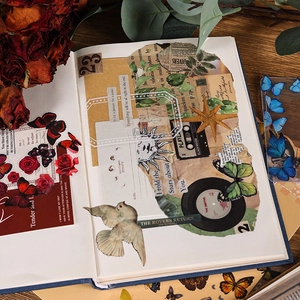 Vintage scrapbooking sticker set featuring butterflies and roses in creative layout