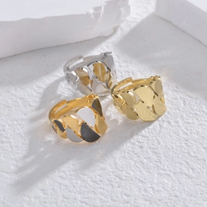 Irregular 14K gold plated stainless steel open rings with hollow geometric leaf designs
