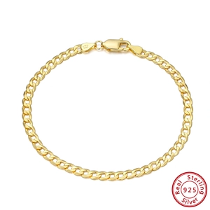 Polished S925 sterling silver 5mm Cuban link chain bracelet with lobster clasp