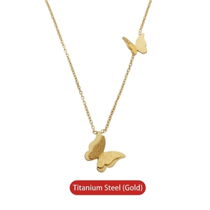 Titanium steel butterfly pendant necklace with double-layered wings in gold finish