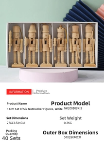 Detailed specs of 13cm 6-piece unpainted wooden nutcracker set for DIY painting crafts