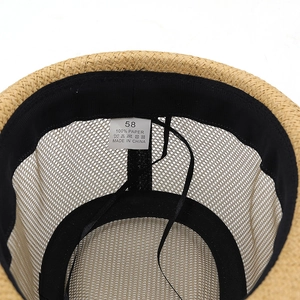 Mens and womens hollow mesh straw fedora hat with adjustable sweatband and 58cm inner label