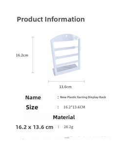 Detailed view of white 4-tier acrylic earring display stand with measurement 16.2x13.6cm