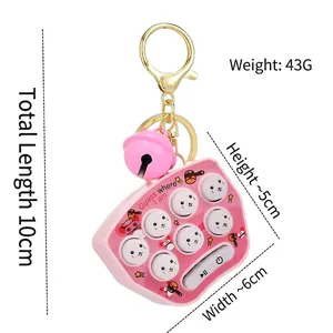 Pink mini whack-a-mole game keychain with bell and 10cm portable educational design