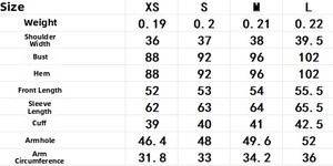 Tableau des tailles avec mesures de XS à L pour cette veste femme de style français