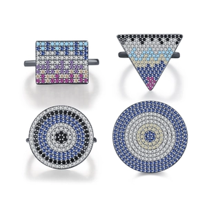 925 silver pixel evil eye rings set with colorful zircons in geometric shapes