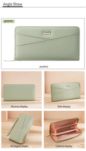 Detailed interior compartments and textured lychee pattern leather of the long wallet