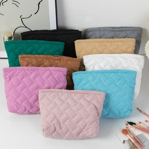 Quilted makeup bag set with diamond stitch texture in nine assorted colors for storage
