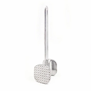 Dual-sided metal meat tenderizer hammer with textured and flat faces for steak