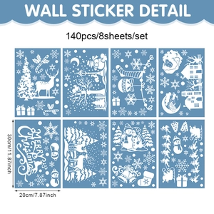Set of 8 Christmas window stickers with 140 pieces featuring snowmen and snowflakes
