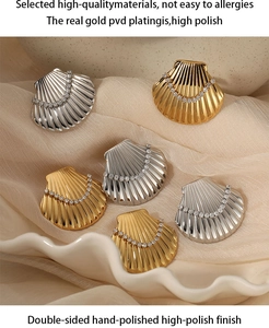 Macro detail of shell-shaped jewelry with zircon inlay and high-polish PVD plating
