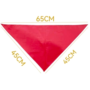 Detailed dimension guide for solid red cotton pet bandana measuring 65cm by 45cm