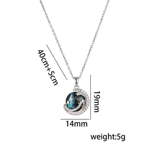 Silver star and moon dream planet necklace with blue cubic zirconia pendant dimensions