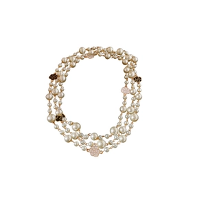 Elegant camellia baroque pearl layered necklace with vintage floral charms and gold finish