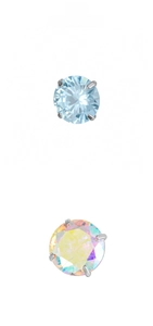 Detail of four-prong set sparkling light blue and AB rainbow crystal titanium studs