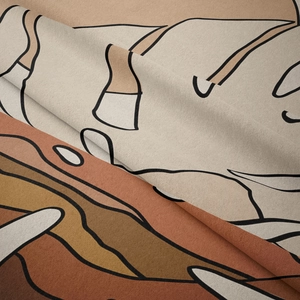 Japanese retro cartoon tapestry for wall decor featuring abstract warm earthy tones