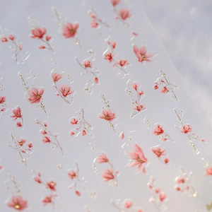 Floral self-adhesive nail art stickers with gold foil details and rose matte finish