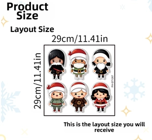 Detail view of cartoon Christmas elf wall stickers with layout dimensions of 29cm by 11.41in