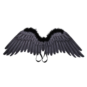 Black angel wings prop with feather texture and elastic straps for costume events
