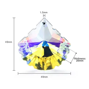 Detailed view of 49mm shell-shaped AB coated crystal prism with precise measurements