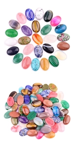 Close-up of assorted oval polished natural stones and crystals for DIY jewelry making