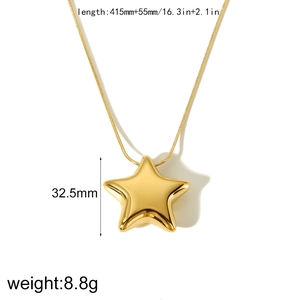 18k gold plated star pendant necklace made of stainless steel with dimensions shown